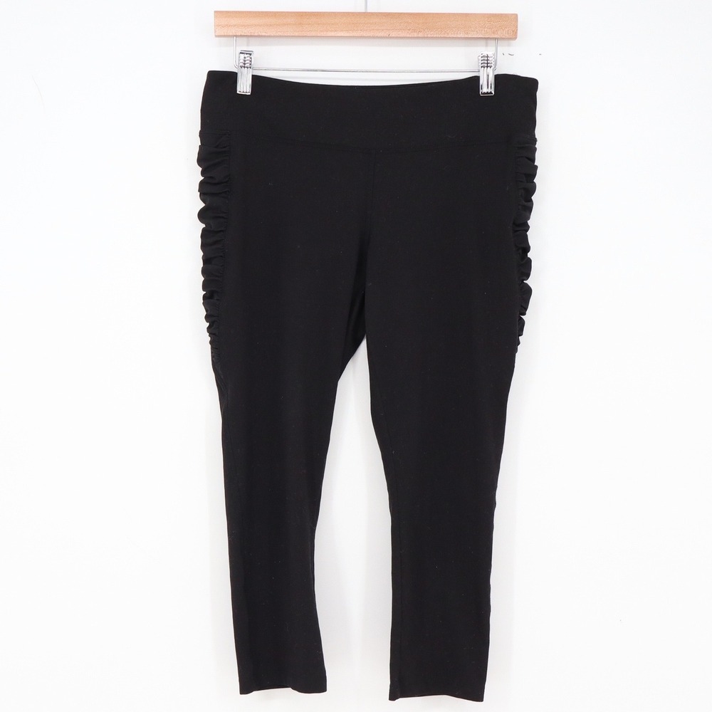 Unbranded Leggings Womens M Jet Black Ruched Side Cropped